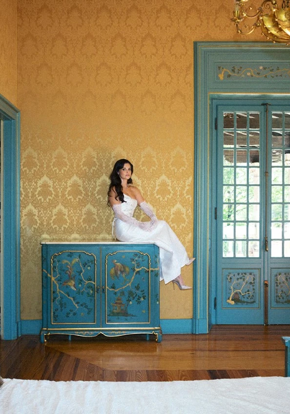 Golden room with balcony doors