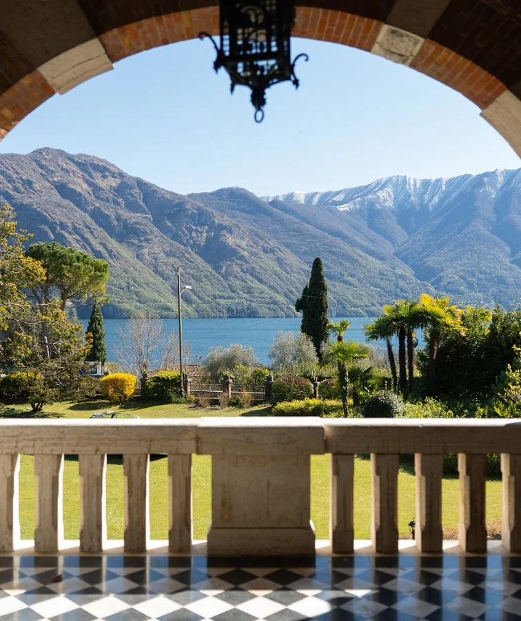 Ground-floor balcony framing the lake